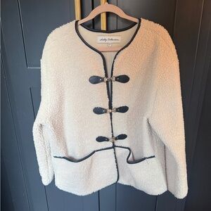 Elegant Cream Teddy Jacket with Black Accents